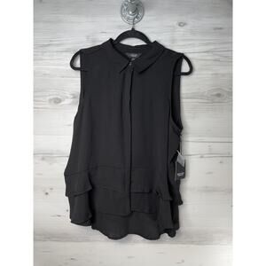 Simply Vera Vera Wang Blouse Womens 2XL Black Sleeveless Layered Button Down Top